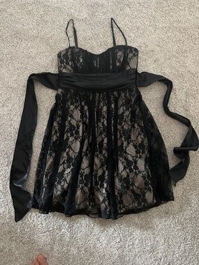 Speechless Black Lace Trim Strapless Dress with Nude Lining